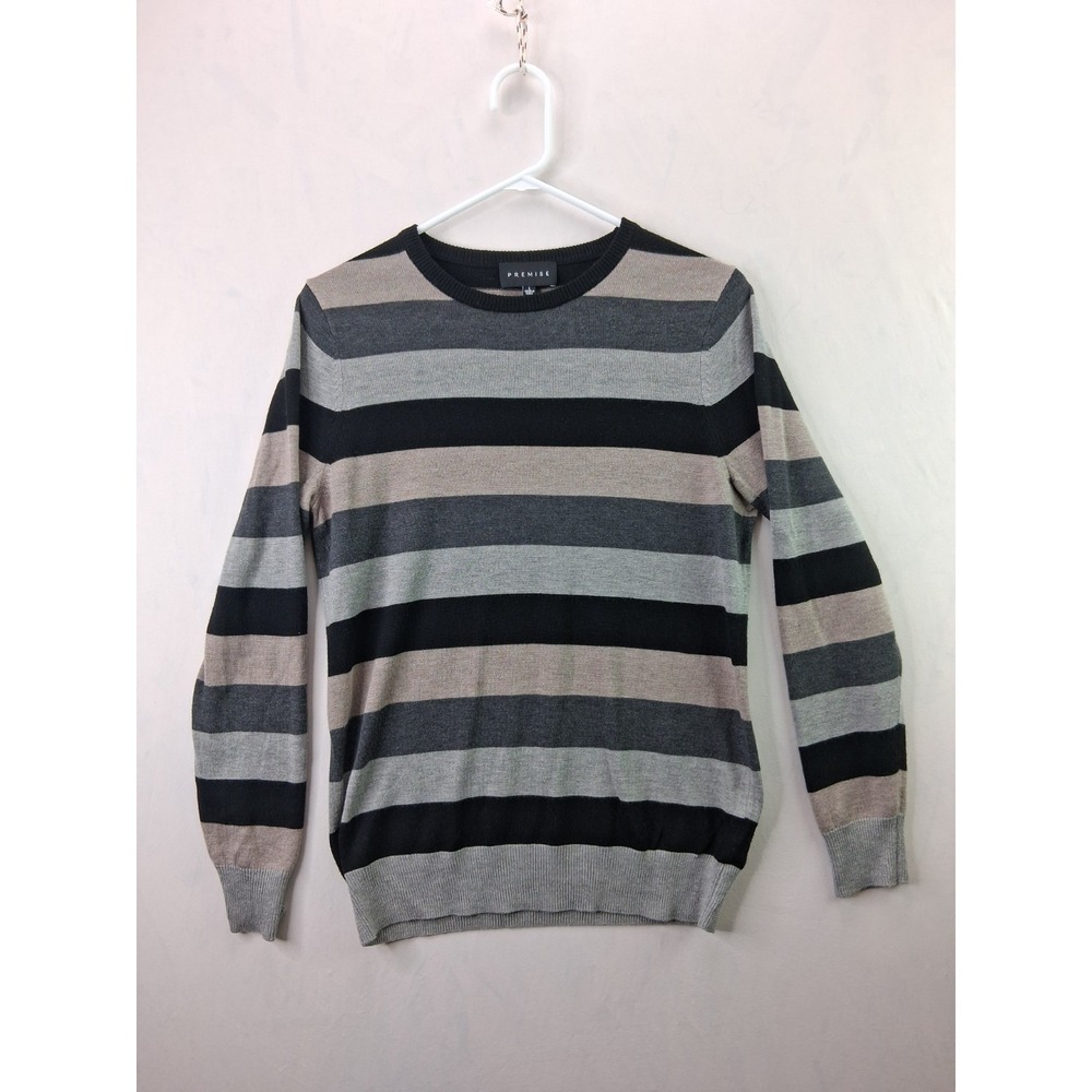 Premise Sweater Men Large Multicolor Striped Round Neck Tight Knit Ribbed Winter